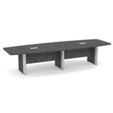 Thaweesuk Shop New 12 FT Gray Modern Boat Shaped Conference Table Wood Room Hide Wires Inside Elliptical Metal Legs Desk Grommets Racetrack 2 Power Modules Black Boardroom Business Furniture Office WoodArtSupply
