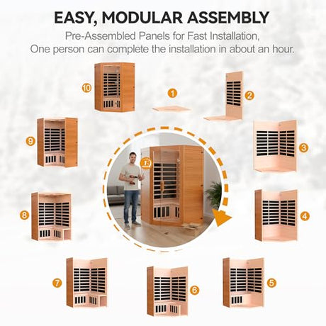 HUGROVE 2-3 Person Low EMF FAR Infrared Sauna for Home, Indoor Canadian Hemlock Dry Heat Sauna Kit with Bluetooth Speakers, LED Lights & Smart Control Panel HUGROVE