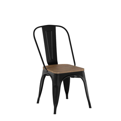 Yaheetech 18 Inch Classic Iron Metal Dining Chair with Wood Top/Seat Indoor-Outdoor Use Chic Dining Bistro Cafe Side Barstool Bar Chair Coffee Chair Set of 4 Black