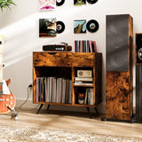 LOKO Record Player Stand with Charging Station, Vinyl Record Holder with Removable Divider, Industrial Turntable Display Stand, Record Storage Table Cabinet for Living Room, Bedroom, Rustic Brown LOKO