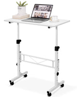 KLSMYHOKI Small Standing Desk Adjustable Height, Mobile Sit Stand up Desk Portable Rolling Desk with Wheels Standing Desk for Walking pad Treadmill White KLSMYHOKI