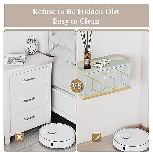 HLR Floating Nightstand, Small Nightstand with Flap Door, Morden Wall Mounted Nightstand for Bedrooms, Green HLR