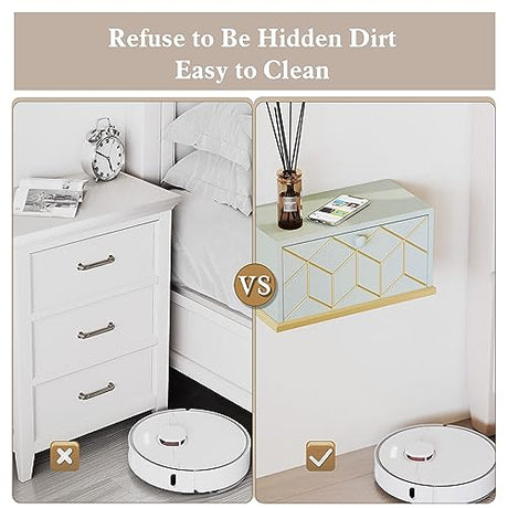 HLR Floating Nightstand, Small Nightstand with Flap Door, Morden Wall Mounted Nightstand for Bedrooms, Green HLR