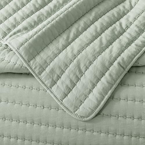 ROARINGWILD Sage Green Twin Size Quilt Bedding Sets with 1 Pillow Sham, Lightweight Soft Bedspread Coverlet, Quilted Blanket Thin Comforter Bed Cover for All Season, 2 Pieces, 68x90 inches ROARINGWILD