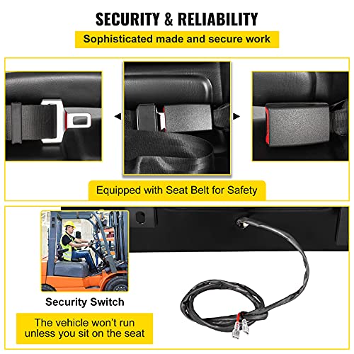 VEVOR Universal Forklift Seat Black PVC Tractor Seat, 6"/150MM Adjustable Mower Seat Foldable Seat Including Armrests, Seat Belt, Seat Switch, Skid Steer Seat Fit Forklift, Tractor, Skid Loader VEVOR