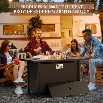 Walsunny 45 inch Outdoor Propane Fire Pit 50,000 BTU Gas Fire Pit Table with Lid, Lava Rock, Waterproof Cover, Rectangle Gas Firepit Table for Garden/Patio, CSA Certification