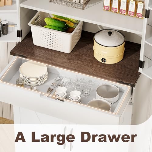 GRUSIGN 72" Kitchen Pantry Storage Cabinet with Doors and Shelves, Wood Farmhouse Pantry Storage with Barn Doors for Kitchen, Dining Room, Living Room GRUSIGN
