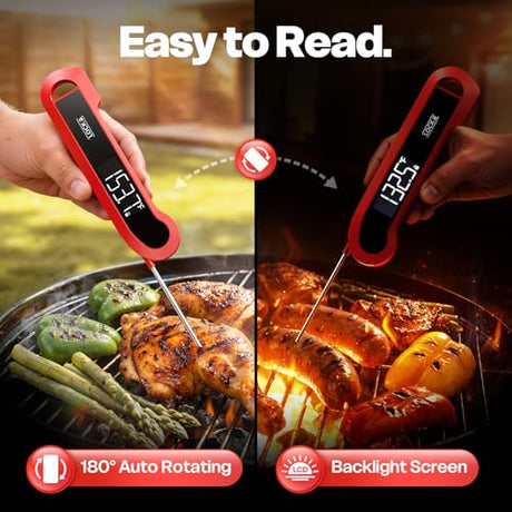 0.3 Sec Instant Read Meat Thermometer Digital for Cooking, ±0.5℉ Precision, Food Thermometer for Grilling, Air Fryer, Smoker, Candy, BBQ Essentials, Fathers Day Gift for Dad Him Men Birthday, Red ONFIKY