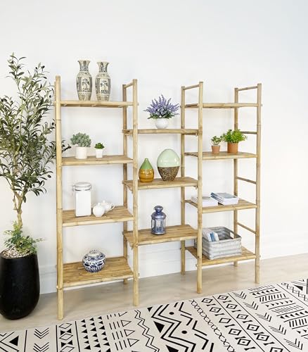 Natural Rattan Bamboo Handcrafted 4-Tier Bookcase with 11 Open Shelves - WoodArtSupply