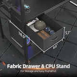 TIQLAB Gaming Desk 40 inch with Power Outlet and LED Light, Computer Desk with Reversible Shelves and Storage Drawer, Small PC Desk for Home Office Table with Bag, Carbon Fiber Black TIQLAB
