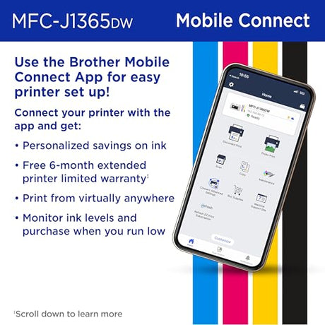 Brother INKvestment 1365 Wireless Color Inkjet All-in-One Printer with Automatic Duplex Printing and 1.8” Color Display | Includes Refresh Subscription Trial(1) (MFC-J1365DW) Brother
