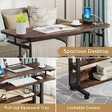 Tribesigns Portable Desk with Power Outlets, Height Adjustable Side Table Sofa Couch Bedside Laptop Computer Cart with USB Charging Ports, Mobile Small Standing Desk with Keyboard Tray Tribesigns