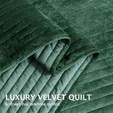 Luxury Velvet Quilt Set Queen Size 3 Pieces，Soft Cozy Oversized Striped Velvet Comforter Set with 2 Pillow Shams，Lightweight Coverlet Bedspread Bedding Set for All Seasons(Forest Green,90"x96") ROMROL