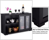 FANTASK Kitchen Storage Cabinet Sideboard, Stackable Buffet w/Height-Adjustable Shelf & 2 Glass Sliding Doors, Accent Console Table for Kitchen Dining Living Room Hallway Office (Black) FANTASK