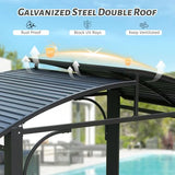 Domi Hardtop Grill Gazebo 8x5FT, Outdoor BBQ Gazebo with Galvanized Steel Double Roof, Permanent Sun Shade Grill Canopy Shelter with 2 Side Shelves and Ceiling Hook for Patio Yard Garden (Grey) domi outdoor living