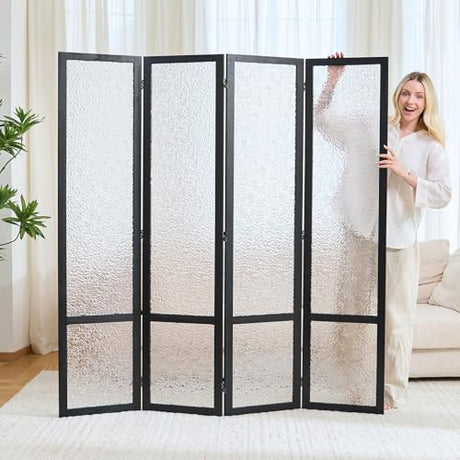 Acrylic Room Divider,4-Panel Freestanding Partition Screen, Frosted Translucent Privacy Panel - Lightweight Modern Divider for Home Office Studio (Black, 4 Panels) Svimi