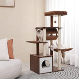 PEQULTI 51.4 Inches Modern Cat Tree Premium 6 Levels Wooden Cat Tower with Fully Sisal Covered Scratching Posts, Cozy Condo, Spacious Perch, Super Large Hammock and Swing Tunnel for Indoor Cats Brown PEQULTI