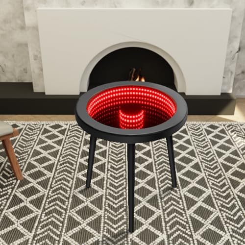 RATTENMO Small Circle Coffee Table -19.7 * 19.7 * 19.5In Nightstand Modern Center Table for Living Room,Tempered Glass Surface with RGB LED Lighting, Smart Control, Office and Bedroom - Black RATTENMO