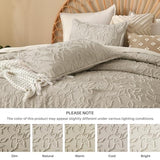 Litanika Queen Size Comforter Set Oatmeal, Beige 3 Piece Boho Tufted Bedding, Khaki Fluffy Farmhouse Bed Set for All Season with 2 Leaf Pattern Pillowcases（90x90In） Litanika