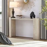 WILLIAMSPACE 53.13" Curved Console Table with Faux Mars Marble Pattern, Modern Wooden Hallway Table Narrow Entryway Table Accent Sofa Table for Living Room, Foyer, Corridor, Beige WILLIAMSPACE