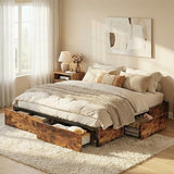 LIKIMIO King Bed Frame with Storage, 4 Drawers and Heavy Strong Metal Support Frames, Solid Stable, Noise-Free, No Box Spring Needed, Easy Assembly, Vintage Brown LIKIMIO