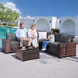 Amopatio 8 Inch Armrest Outdoor Sectional, 6 Piece Patio Furniture Set Sectional Sofa with Coffee Table for Garden Backyard, 4'' Thickened Cushion Amopatio