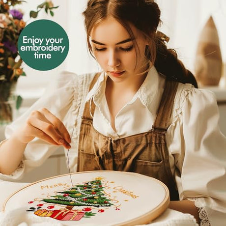 Christmas Embroidery Kits: 3 Pack Cross Stitch Kit for Beginners Adults, DIY Ornaments Craft Kit with All Tools & Instructions, Stamped Hand Embroidery Starter Kit for Holiday Crafts & Xmas Home Decor wtisan