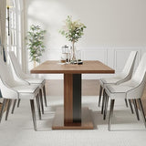 Manora 55" Modern Farmhouse Dining Table for 6 People, Rectangular Kitchen & Dining Room Wood Table with Pedestal Base, Walnut Finish Manora