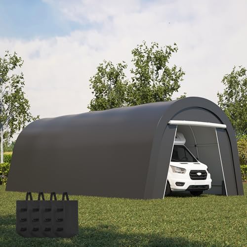 Kiss the Water Domed Carport with 4 Cloth Bags, Portable Garage with 2 Roll-up Doors, Heavy Duty Car Canopy Party Tent, All-Season Storage Shelter Shed for Boat, Truck, or Garden Tools, 12' x 25' Kiss the Water