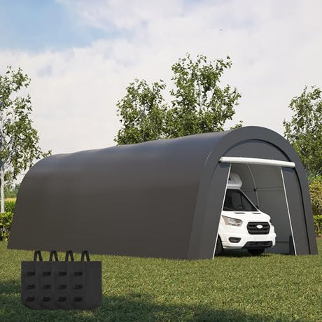 Kiss the Water Domed Carport with 4 Cloth Bags, Portable Garage with 2 Roll-up Doors, Heavy Duty Car Canopy Party Tent, All-Season Storage Shelter Shed for Boat, Truck, or Garden Tools, 12' x 25' Kiss the Water