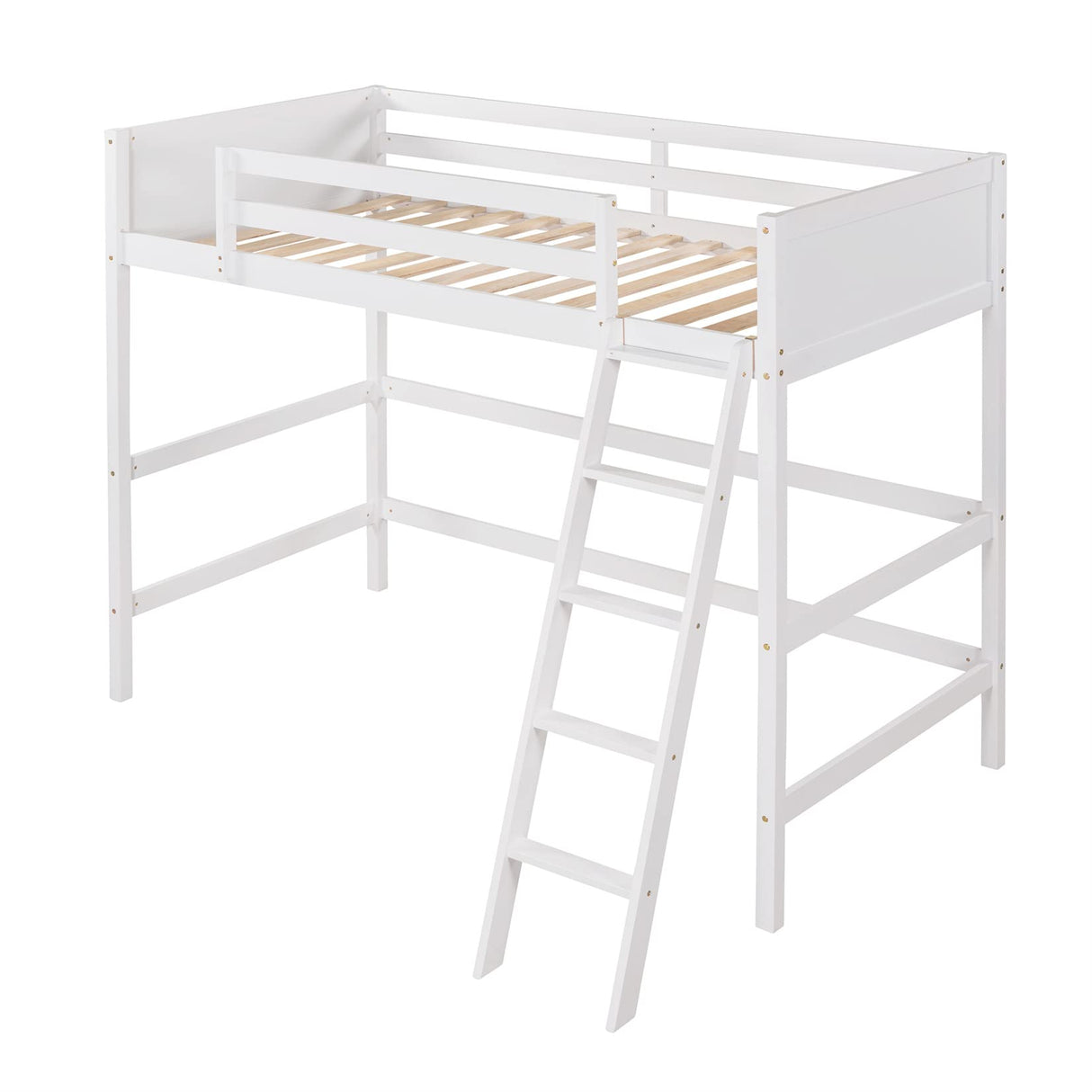 Harper & Bright Designs White Twin Loft Bed for Kids with Ladder - Stylish Wood Frame for Space-Saving Solutions Harper & Bright Designs