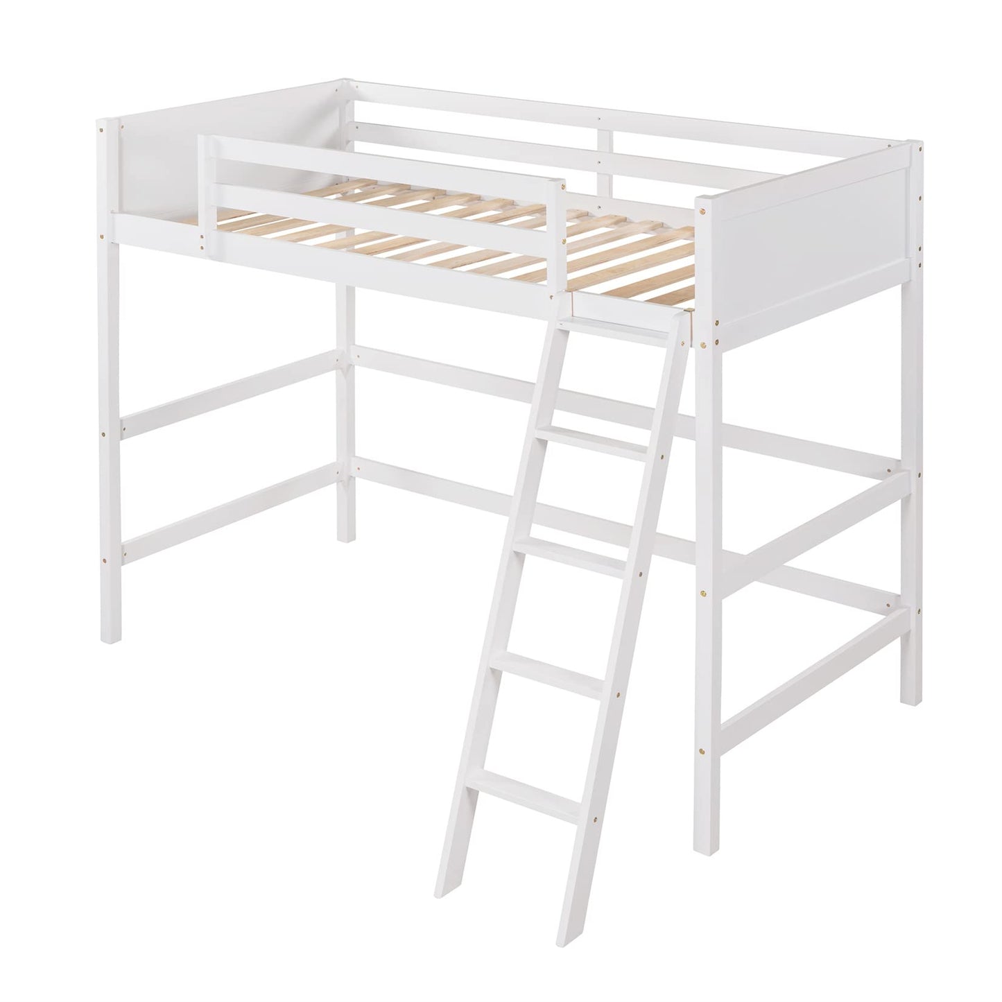 Harper & Bright Designs White Twin Loft Bed for Kids with Ladder - Stylish Wood Frame for Space-Saving Solutions - WoodArtSupply