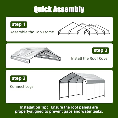 SAILARY Metal Carport 10x15 ft Heavy Duty Car Port Outdoor Canopy Steel Roof All-Weather Multi-Use Garage Shelter for Car, Boat, Tractor and Truck SAILARY