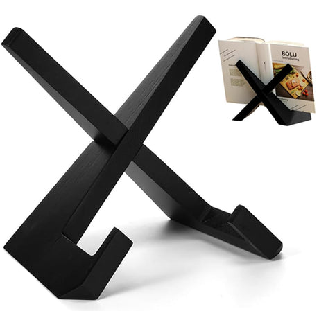 Cookbook Stand for Kitchen, Recipe Book Holder for Kitchen Counter, Wooden Cookbook Holder, Rustic Cook Book Holder Stand, Multifunctional Farmhouse Style Decor Display Stand - Black Rumcnjen