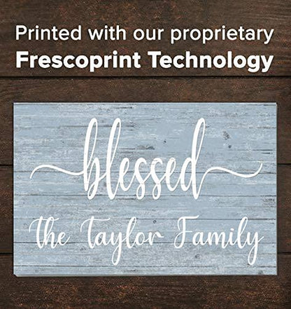 Blessed Sign Custom Family Name Sign Personalized - Solid Wood - Wall Art for Anniversary, New Home, Mother's Day, Couples Gift Idea (Blue) - WoodArtSupply