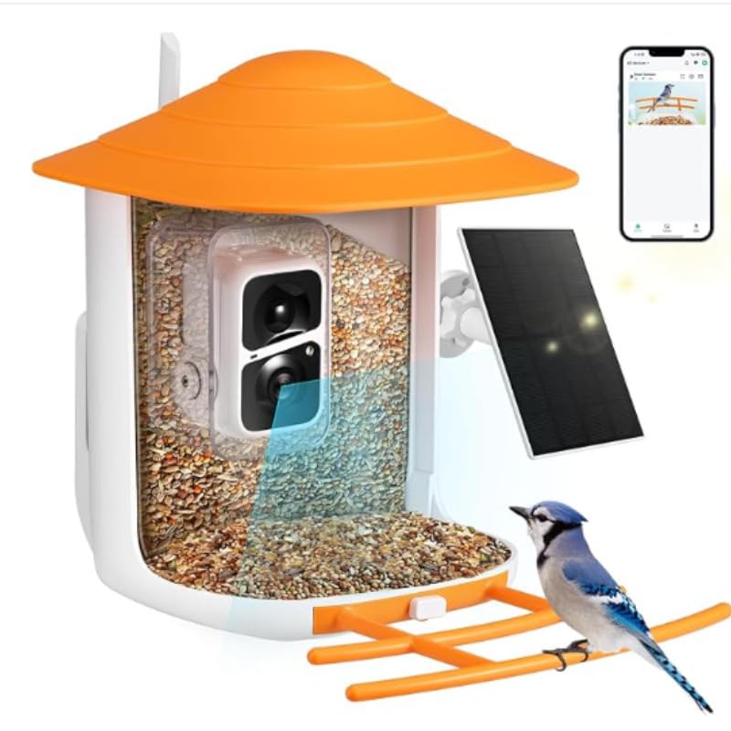 Smart Bird Feeder with Camera, AI Identify Bird, Solar Panel, 1080P HD Live Camera, Auto Capture Bird Video and APP, 2.4G WiFi Connection