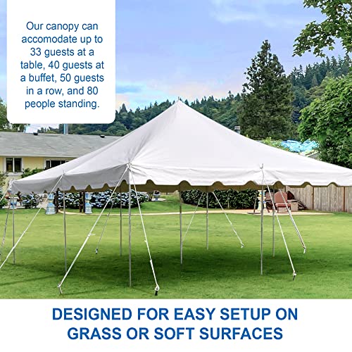 Party Tents Direct 20’ x 20’ Weekender Canopy Pole Tent, Indoor and Outdoor Heavy Duty Easy Up, 80 Person Capacity Tent for Parties, Weddings, and Events, Commercial and Residential Use, PVC White Top