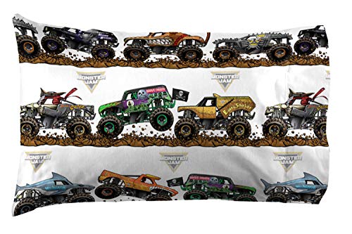 Jay Franco Kids Sheet Set with Fitted, Flat Sheets & Pillow Cover - Ultra-Soft Bedding with Pillowcase for Room Decor, Multi - Monster Jam, 4 Piece Queen Jay Franco