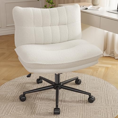DurayLoly Criss Cross Chair with Wheels, 7" Extra Thick Ergonomic Cross Legged Office Chair, Height Adjustable Swivel Design for Home Office, Study & Vanity,White DurayLoly