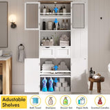 Maupvit 67" Tall Bathroom Storage Cabinet with 4 Doors & 2 Drawer, Freestanding Pantry Cabinet, Linen Storage Cabinet with Adjustable Shelves for Living Room, Kitchen, White Maupvit