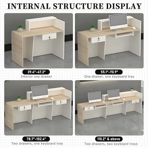 L-Shaped Reception Desk with Counter, Lockable Drawers & Storage, Modern Front Desk Reception Counter 47–118 Inch, Office Salon Checkout Receptionist Desk White + Orange Left 55.1 x 23.6 x 39.4 in Tazyee