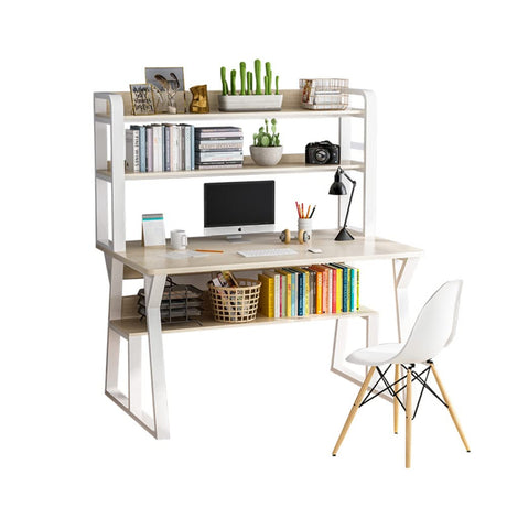 NP Home Office Desk with Shelves Hutch, 2022 Upgraded Computer Desk Spacious Desktop Upper Shelves, Metal Structure White Stylish Desk Study Work Writing (100 * 50CM(39.4 * 19.7 Inches)) N\P