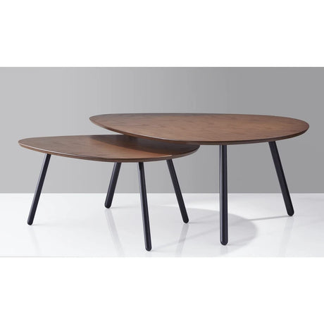 Adesso Set of Two Nesting Coffee Tables – Walnut Oak Veneer and Matte Black Metal Legs – Versatile Modern Accent Tables for Living Rooms, Apartments & Contemporary Homes Adesso