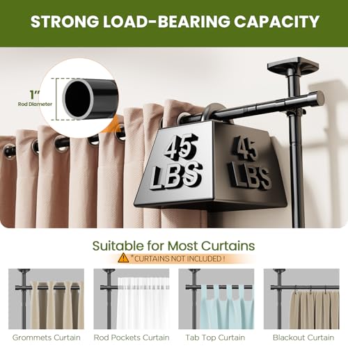 SUNALLY Room Divider Curtain Rod, No Drilling 4-10ft(H) 28-140inch(W) Adjustable Privacy Wall Divider for Room Separation, Heavy Duty Temporary Partition Space Separator Tension Rods, Black SUNALLY