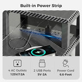 SUPERJARE 47 inch Reversible L Shaped Desk with LED Lights & Power Outlets, Computer Desk with Shelves & Monitor Stand, Gaming Desk with Drawer, Home Office Desk Corner Desk, Carbon Fiber Black SUPERJARE