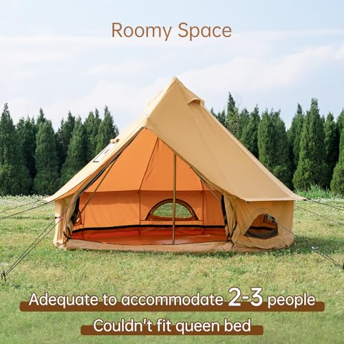 WaldZimmer Canvas Bell Tent 10ft Ginger with Stove Jack and Zipped Removable Floor, Luxury Outdoor Glamping Yurt Cotton Tent for Family Truck Car Camping Hunting Party WaldZimmer