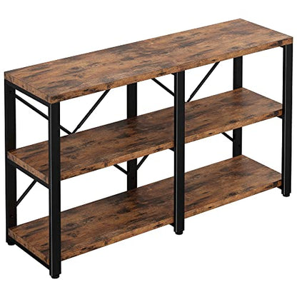 IRONCK Rustic Entryway Console Table, Long Hallway Table 47in 3-Tier, TV Stand Entertainment Center Media Stand for Living Room, Industrial Style, Vintage Brown