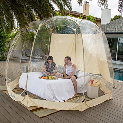 Alvantor Pop Up Bubble Tent - 12’ x 12’ Instant Igloo Tent - 8-10 Person Screen House for Patios - Large Oversize Weather Proof Pod - Cold Protection Camping Tent - Beige