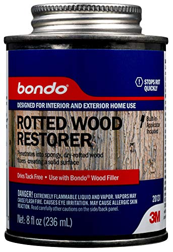 Bondo Rotted Wood Restorer, 8 fl oz., Penetrates into Spongy, Dry-rotted Wood Fibers Creating a Solid Surface, Dries clear and tack free, Water Resistant, Stainable and paintable (20131) bondo