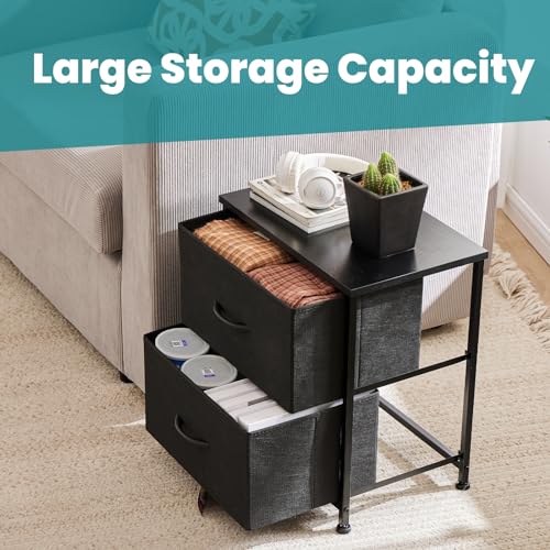 NEWBULIG Nightstand Small Dresser with 2 Fabric Drawers 25 Inch Tall Bedside Table Storage Furniture for Bedroom Closet Entryway College Dorm Black NEWBULIG